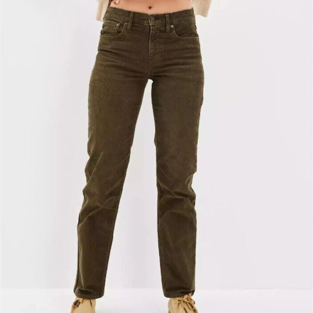 American Eagle 90s Straight Jean Corduroy Stretch Green Brown Gray Womens 4